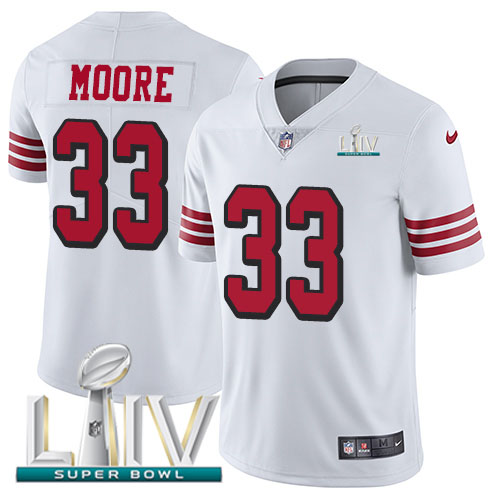 San Francisco 49ers Nike #33 Tarvarius Moore White Super Bowl LIV 2020 Rush Youth Stitched NFL Vapor Untouchable Limited Jersey->youth nfl jersey->Youth Jersey
